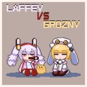 2girls =_= ^_^ alcohol animal_ears animated azur_lane baby_animal bird black_legwear blinking blonde_hair blush_stickers bottle button_eyes buttons camisole character_name chibi chick closed_eyes coat coat_dress commentary_request dress drinking fake_animal_ears full_body grozny_(azur_lane) hair_between_eyes hair_ornament hairband hat holding holding_bottle jacket laffey_(azur_lane) long_hair long_sleeves looking_at_another looping_animation lowres manjuu_(azur_lane) multiple_girls musical_note off_shoulder open_clothes open_jacket pantyhose pink_jacket pixel_art pleated_skirt purple_eyes rabbit_ears raccoon_(potesara) red_eyes red_footwear red_hairband red_skirt seiza shadow short_hair sidelocks simple_background sitting skirt thighhighs twintails ugoira video vodka vs white_camisole white_coat white_hair white_headwear white_legwear winter_clothes