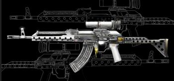 ak-47 assault_rifle asterozoa black_background commentary english_commentary from_side gun highres kalashnikov_rifle no_humans original redesign rifle science_fiction scope solo soviet trigger weapon weapon_focus weapon_focus