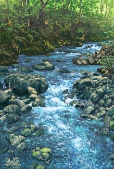 boulder commentary_request day forest nature no_humans original outdoors rock scenery signature stream suupii tree