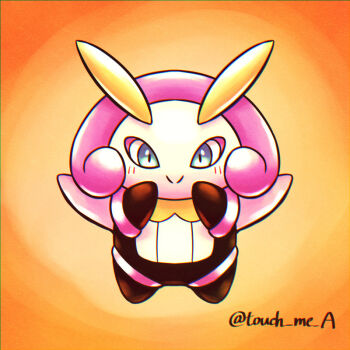 antennae artist_name blue_eyes full_body gen_3_pokemon gradient_background illumise insect_wings looking_at_viewer nintendo no_humans orange_background pokemon pokemon_(creature) solo touch_me_a wings