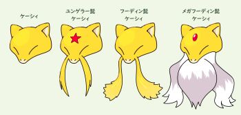 Rule 34 | abra, absurdres, alakazam, beard, closed eyes, commentary request, facial hair, forehead jewel, fukidashi cotton, gen 1 pokemon, highres, kadabra, mega alakazam, mega pokemon, mustache, nintendo, no humans, pokemon, pokemon (creature), pokemon focus, simple background, star (symbol), translation request, white background