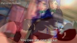 1boy 1girl 3d angry animated bazett2 cum cum_on_body cum_on_feet footjob green_eyes hair_ornament hetero indoors long_hair love_live! love_live!_school_idol_project otonokizaka_school_uniform plaid_clothes plaid_skirt purple_hair school_uniform skirt socks solo_focus sound tojo_nozomi video