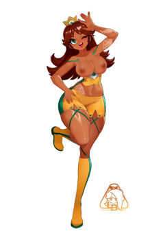 1girl breasts large_breasts mario_(series) nintendo nipples princess_daisy simple_background solo white_background