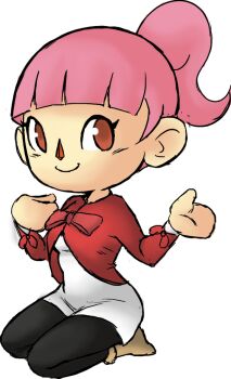 Rule 34 | animal crossing, blush, bow, kneeling, looking at viewer, nintendo, pink hair, ponytail, red eyes, teevo, villager (animal crossing)