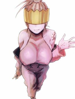 1girl covered_erect_nipples covered_eyes en&#039;en_no_shouboutai haumea jagdpx smile tagme tattoo