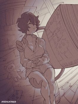 1girl absurdres animate_object banknote breasts carrying cleavage closed_eyes highres medium_breasts money monochrome original princess_carry senukin shirt short_hair sleeping