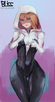 1girl absurdres bliss(author) blonde_hair bodysuit curvy gwen_stacy highres marvel spider-man:_into_the_spider-verse spider-man_(series) spider-verse