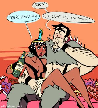 bed beowulf_(skullgirls) champagne_bottle eliza_(skullgirls) highres magnagallina sitting skullgirls speech_bubble tagme valentine_chocolate