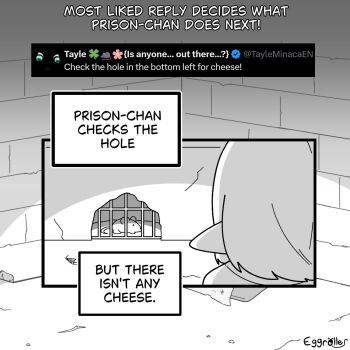 1girl english_text from_behind grate highres mouse_(animal) original pointy_ears prison solo the-eggroller