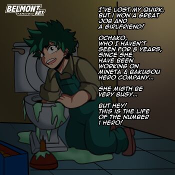 1boy absurdres bathroom belmont_art boku_no_hero_academia english_text highres janitor looking_at_viewer midoriya_izuku netorare plumber public_restroom solo spoilers tagme toilet