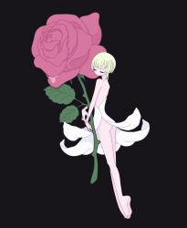 Rule 34 | 1boy, androgynous, ass, barefoot, black background, blonde hair, braid, closed eyes, dress, expressionless, facing viewer, flower, full body, highres, holding, holding flower, king of prism, kisaragi louis, male focus, nyaasechan, oversized object, pink flower, pink rose, pretty rhythm, pretty series, rose, short hair, simple background, solo, standing, trap, white dress