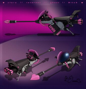 clara_(mio-muo1206) futuristic heart highres mio-muo1206 model_sheet motor_vehicle motorcycle original polearm retro_artstyle signature spear tagme vaporwave vehicle weapon