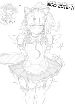 0_danvil_0 3girls absurdres anal anal_object_insertion animal_ears apron aria_(zenless_zone_zero) arrow_(symbol) ass averting_eyes bell blush butt_plug cat_ears closed_eyes closed_mouth crying_emoji dress emoji english_text fake_animal_ears from_behind greyscale hair_ornament hairclip heart highres holding holding_tray jingle_bell kyojiri_loli loli long_hair maid meme monochrome multiple_girls nangong_yu neck_bell object_insertion official_alternate_costume sex_toy simple_background solo_focus sunna_(afternoon_tea_break)_(zenless_zone_zero) sunna_(zenless_zone_zero) sweat thighhighs thighs tray uohhhhhhhhh!_(meme) white_background zenless_zone_zero