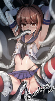 1girl all_the_way_through anal all_the_way_through arms_up black_panties blue_skirt bound breasts brown_eyes brown_hair clothing_aside commission cosplay crying eckert&amp;eich elbow_gloves empty_eyes gloves hairband highleg highleg_panties highres kantai_collection looking_at_viewer microskirt miniskirt panties panties_aside pleated_skirt restrained sailor_collar shimakaze_(kancolle) shimakaze_(kancolle)_(cosplay) short_hair skeb_commission skirt small_breasts solo spread_legs striped_clothes striped_thighhighs tears tentacle_pit tentacle_sex tentacles tentacles_under_clothes thighhighs underwear vaginal white_gloves z3_max_schultz_(kancolle)