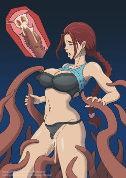 breasts clothed_sex clothes_lift cross-section cum cum_in_pussy highres lara_croft large_breasts self-upload solo sports_bra tentacle_pit tentacle_sex tentacles the_tentacle_professor x-ray