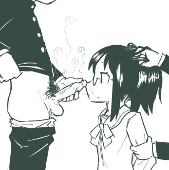 1boy 1girl alternate_hairstyle closed_mouth clothes_lift clothes_pull expressionless faceless faceless_male from_side gakuran glasses grabbing_another&#039;s_hair hetero holding_another&#039;s_hair male_masturbation male_underwear male_underwear_pull masturbation minakami_mai monochrome nichijou pants pants_pull penis ponytail profile pubic_hair restrained ribbon sailor_collar school_uniform semi-rimless_eyewear shirt_lift shotlock simple_background sketch steam testicles underwear veins veiny_penis