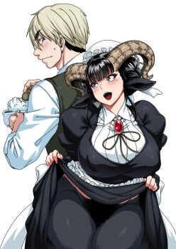 ajin_(sakurai_gamon) animal_ears black_hair blush comic female_pubic_hair goat goat_ears goat_girl goat_horns highres horns jun_(rojiura_jack) maid monster_girl original pubic_hair shaving