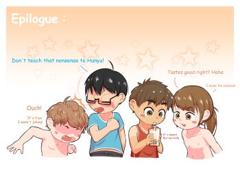 1girl 2022 3boys absurdres brother_and_sister cum english gokkun highres loli multiple_boys nipples original shirtless shota sibling siblings smile toxyz uncensored