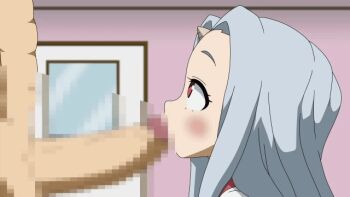 1boy 1girl age_difference animated animated_gif boku_no_hero_academia censored erection eri_(boku_no_hero_academia) fellatio grey_hair horns licking licking_penis loli meisan0107 mosaic_censoring penis red_eyes