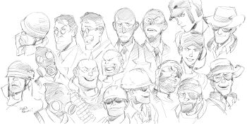 6+boys ^_^ bad_id bad_pixiv_id balaclava bandolier belt reference_sheet closed_eyes dated demoman_(tf2) engineer_(tf2) everyone eyepatch formal_clothes frown glasses greyscale grin hat heavy_(tf2) helmet highres kotteri male_focus medic_(tf2) monochrome multiple_boys necktie open_mouth pyro_(tf2) scout_(tf2) signature sketch ski_mask smile sniper_(tf2) soldier_(tf2) spy_(tf2) suit sunglasses team_fortress_2 upper_body white_background