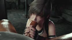 1boy 1girl 3d age_difference aged_down animated bare_shoulders black_gloves black_hair dark-skinned_male dark_skin elbow_gloves fellatio final_fantasy final_fantasy_vii fingerless_gloves gloves handjob hetero interracial kaogum loli long_hair looping_animation oral outdoors penis realistic red_eyes shirt sleeveless sound tifa_lockhart two-handed_handjob uncensored video white_shirt