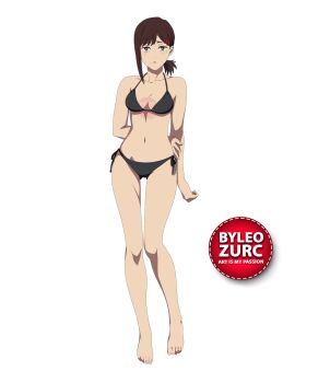 1girl barefoot bra breasts brown_hair chainsaw_man feet higashiyama_kobeni leozurcxxx panties short_hair solo swimsuit transparent_background underwear