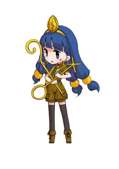 Rule 34 | 1girl, alphes (style), black thighhighs, blue hair, blunt bangs, boots, brown boots, brown shirt, brown shorts, chibi, chibi only, collared shirt, commentary request, dairi, earrings, facial mark, fold-over boots, full body, hair bobbles, hair ornament, holding, holding staff, jewelry, key earrings, large variant set, long hair, michigami nareko, parody, shirt, short sleeves, shorts, simple background, solo, sphere hair ornament, staff, standing, style parody, tachi-e, thighhighs, touhou, transparent background, triangle, triangle facial mark, variant set