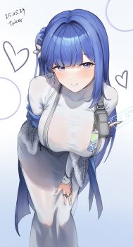 1girl arcana_(nikke) breast_zipper breasts card claws commentary dress flower_hairpin full-length_zipper goddess_of_victory:_nikke highres hologram large_breasts nightgown silver_nails solo tarot tarot_card ticker_(kks2ksy) tight_clothes tight_dress turtleneck turtleneck_dress white_nightgown zipper zipper_dress