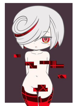 1girl areola_slip artificial_intelligence artist_request blush_stickers convenient_censoring female_focus hair_over_one_eye highres loli looking_at_viewer navel nude red_eyes sage_(sonic) short_hair solo sonic_(series) sonic_frontiers white_hair