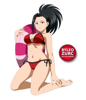 Rule 34 | 1girl, barefoot, black hair, boku no hero academia, bra, breasts, feet, leozurcxxx, panties, solo, swimsuit, toes, transparent background, underwear, yaoyorozu momo