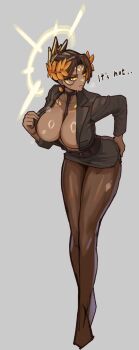 1girl breasts brown_hair choker commentary dark-skinned_female dark_skin emperor_of_mankind english_commentary genderswap genderswap_(mtf) head_wreath highres holding large_breasts laurel_crown long_hair pantyhose podobrick solo toned toned_female torn_clothes torn_pantyhose very_long_hair warhammer_40k