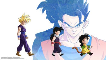 age_progression artist_request black_eyes black_hair blonde_hair child chinese_clothes clenched_hands dougi dragon_ball dragon_ball_xenoverse dragonball_z game_cg green_eyes loading_screen long_hair looking_ahead looking_at_viewer male_focus monkey_boy monkey_tail muscular muscular_child muscular_male official_art official_wallpaper orange_dougi profile purple_dougi scar scar_across_eye scar_on_face short_hair silhouette single_bang smirk son_gohan son_gohan_(future) spiked_hair super_saiyan super_saiyan_2 tail third-party_source white_background