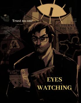 1boy bags_under_eyes bill_cipher black_coat black_necktie book brown_hair bulletin_board character_print cleft_chin coat collared_shirt commentary extra_digits eye_print ford_pines furrowed_brow glaring gravity_falls highres holding holding_book holding_paper looking_at_viewer male_focus n0cturnalcm narrowed_eyes necktie paper sepia shirt short_hair sideburns solo source_quote spotlight string symbol-only_commentary upper_body variant_set white_shirt