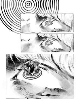 1girl 1other chainsaw chainsaw_devil chainsaw_man greyscale highres makima_(chainsaw_man) mizopom monochrome neon_genesis_evangelion ringed_eyes tagme