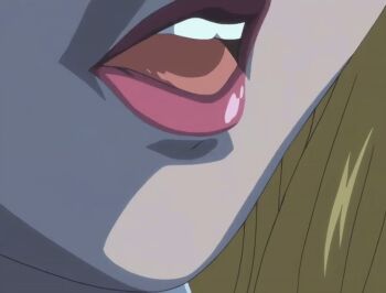 00s 1girl 2007 animated animated_gif bible_black bible_black_new_testament blonde_hair breasts large_breasts lips lipstick makeup saeki_kaori shin_bible_black solo_focus tagme teeth tongue upper_teeth_only