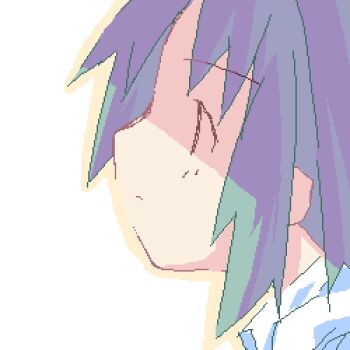 1girl archived_source asami_natsuhito black_eyes closed_mouth collared_shirt commentary_request cowboy_shot from_side jaggy_lines light_frown lowres no_sclera original outline partially_shaded_face profile shirt sidelocks simple_background straight_hair upper_body white_background white_shirt wing_collar yellow_outline