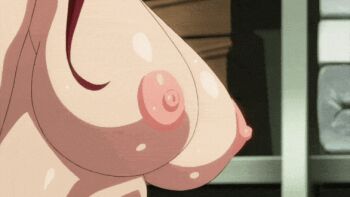 1boy 1girl animated animated_gif anime_screenshot breasts grabbing_another&#039;s_breast groping hetero itadaki!_seieki large_breasts long_hair nipples red_hair setogaya_mari shiny_skin