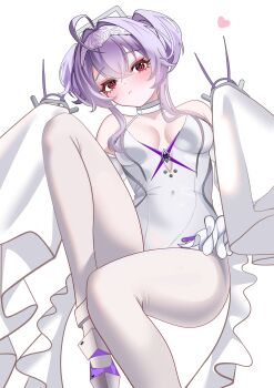 1girl absurdres covered_navel goddess_of_victory:_nikke heart highres jellyfish_girl leotard liberalio_(nikke) pantyhose purple_hair red_eyes simple_background sleeves_past_fingers sleeves_past_wrists solo velmillix white_background white_leotard white_pantyhose