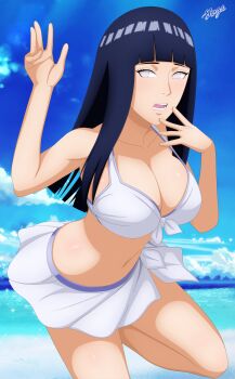 1girl black_hair bra breasts highres hyuuga_hinata long_hair naruto_(series) naruto_shippuuden open_mouth solo swimsuit underwear