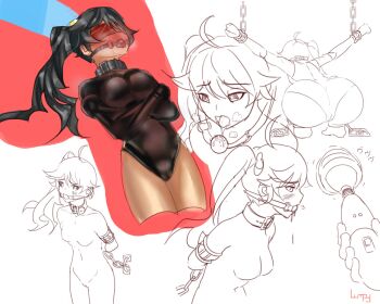 araragi_karen aroused ass ball ball_gag bdsm bondage bound chain chained chained_legs chained_wrists collar gag gagged heavy_breathing lumpychan monogatari_(series) sex_toy straitjacket vibrator