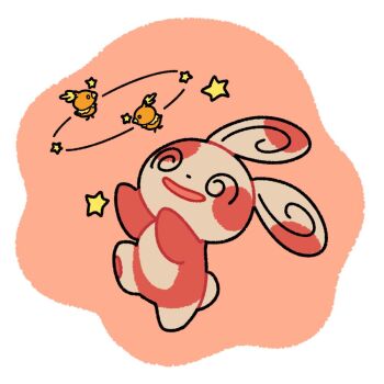 @_@ animal_focus animal_hands bird chicken dizzy full_body gen_3_pokemon nintendo no_humans nose_poke000 orange_feathers pokemon pokemon_(creature) pokemon_focus red_fur simple_background solo_focus spinda standing star_(symbol) torchic white_background yellow_fur