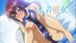 00s 1girl air_bubble animated anime_screenshot arms_behind_back bare_shoulders blush breasts brown_hair bubble cameltoe cloud collarbone competition_swimsuit covered_erect_nipples embarrassed female_focus full-face_blush green_eyes groin hair_between_eyes head_tilt highleg highleg_one-piece_swimsuit highres hip_focus holding_breath indoors interior large_breasts long_hair long_image mizugi_kanojo mizuho_(mizugi_kanojo) nipples one-piece_swimsuit ponytail shiny_clothes shiny_skin sideboob solo standing stitched swimming swimsuit tagme tall_image thigh_gap thighs third-party_edit tree underwater video window