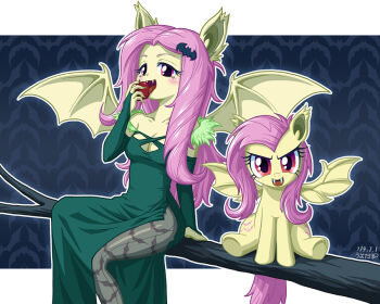 1girl dual_persona flutterbat fluttershy my_little_pony my_little_pony:_equestria_girls my_little_pony:_friendship_is_magic personification pony_(animal) tagme uotapo vampire