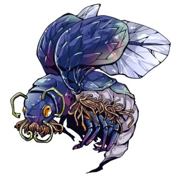 1other antennae bug call_of_cthulhu commentary_request cthulhu_mythos insect_from_shaggai insect_wings monster no_humans simple_background solo tentacles tmtkai white_background wings yellow_eyes