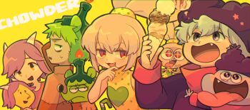 candle ceviche_(chowder) chowder chowder_(chowder) fang gorgonzola_(chowder) hat horns looking_at_another panini_(chowder) personification short_hair