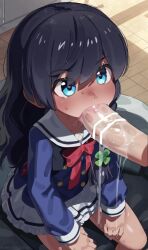 1boy 1girl age_difference animated bar_censor black_hair blue_eyes blush braid breath censored deepthroat disembodied_penis erection fellatio flat_chest grisaia_(series) grisaia_phantom_trigger hair_ornament highres legs loli looping_animation mizumizuni open_mouth oral penis saliva school_uniform sengoku_taiga sitting skirt sound sweat sweatdrop tagme tears thighs third-party_edit tongue tongue_out video