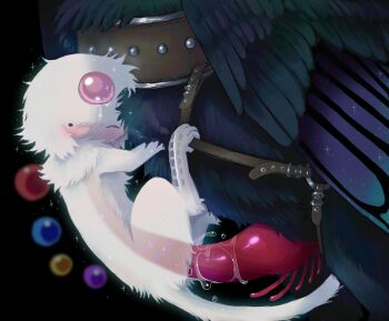 animal_penis belt belt_grab bird blue_feathers blush body_fur clothes_grab creature feathers forehead_jewel fraid gem green_feathers harness highres jejejunum monster nethermare no_humans one_eye_closed original penis pink_gemstone purple_feathers red_penis secret_(jejejunum) sex size_difference spirit translucent vaginal whisper_(jejejunum) white_fur