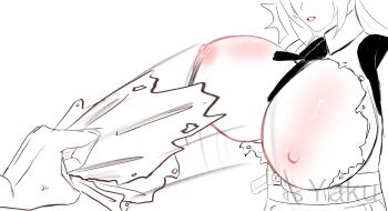 absurdres alternate_breast_size_(larger) assisted_exposure bouncing_breasts breasts breasts_out collared_shirt disembodied_hand faceless faceless_male forced_exposure head_out_of_frame highres large_breasts nipples no_bra non-web_source parted_lips puffy_nipples shirt surprised tearing_clothes torn_clothes torn_shirt tsukishiro_yanagi white_shirt zenless_zone_zero