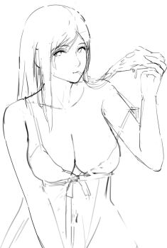 1girl babydoll bare_shoulders black_hair breasts cleavage collarbone eating female_focus final_fantasy final_fantasy_vii food highres holding holding_food italian_senate_porn_livestream_(meme) j@ck large_breasts lingerie long_hair looking_at_viewer meme navel negligee pizza sketch solo square_enix swept_bangs tifa_lockhart underwear unfinished
