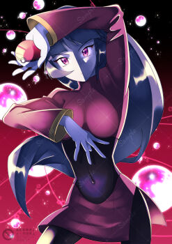 Rule 34 | 1girl, absurdres, blue hair, blunt bangs, bodysuit, bodysuit under clothes, breasts, commentary request, cropped jacket, floating, floating object, gloves, highres, holding, holding poke ball, jacket, jerry (58643jerry), long hair, long sleeves, medium breasts, miniskirt, nintendo, pencil skirt, poke ball, poke ball (basic), pokemon, pokemon frlg, red eyes, red jacket, red skirt, sabrina (pokemon), side slit, skirt, solo, straight hair, telekinesis, turtleneck, turtleneck jacket, white gloves